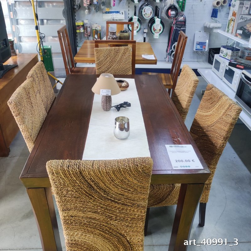 Conjunto de comedor de madera oscura con 6 sillas de anea — imagen 3