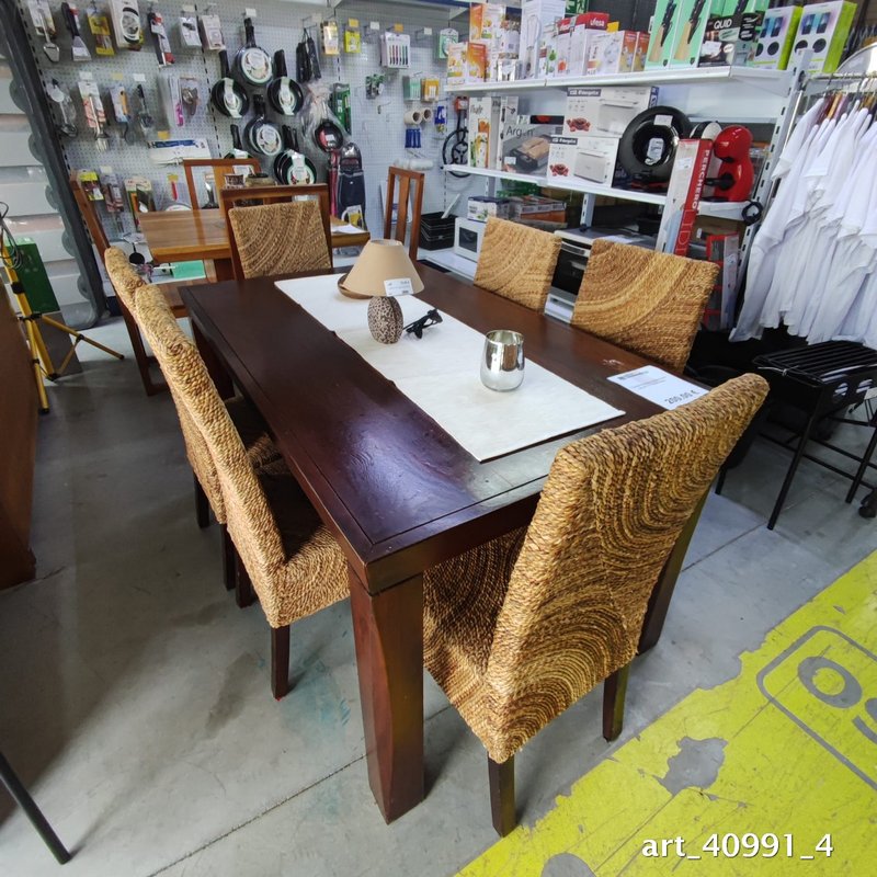 Conjunto de comedor de madera oscura con 6 sillas de anea — imagen 4