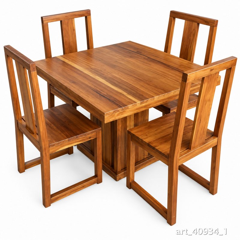 Conjunto de comedor: mesa cuadrada y 4 sillas de madera maciza