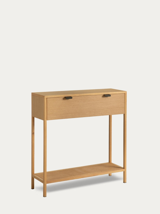 Consola de roble con cajón y bandeja inferior