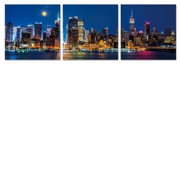 Cuadro tríptico Noche en Manhattan en cristal templado