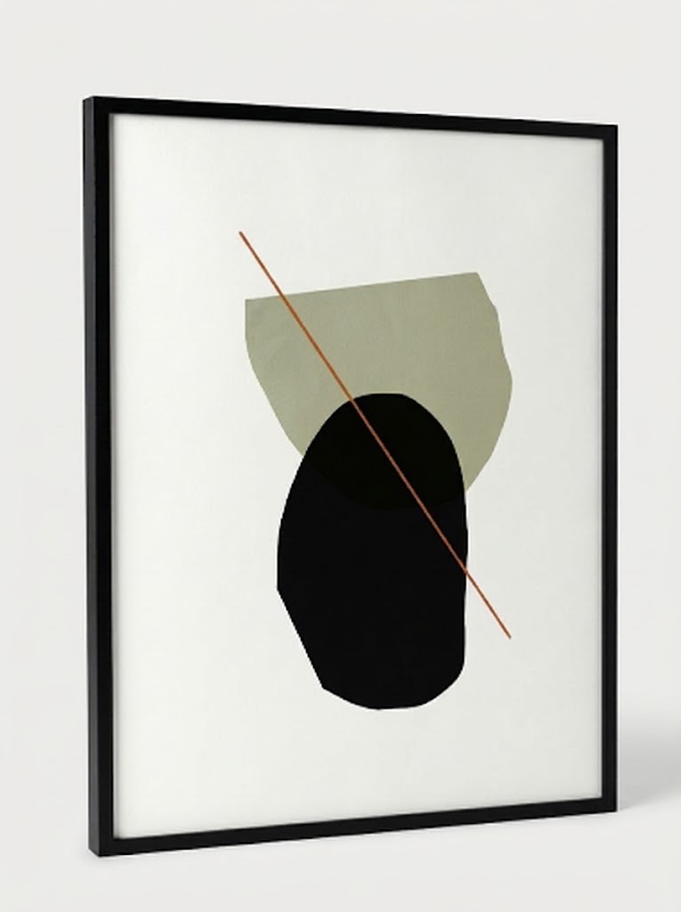 Cuadro negro, verde piedra y raya roja. Nuevo. Exposición