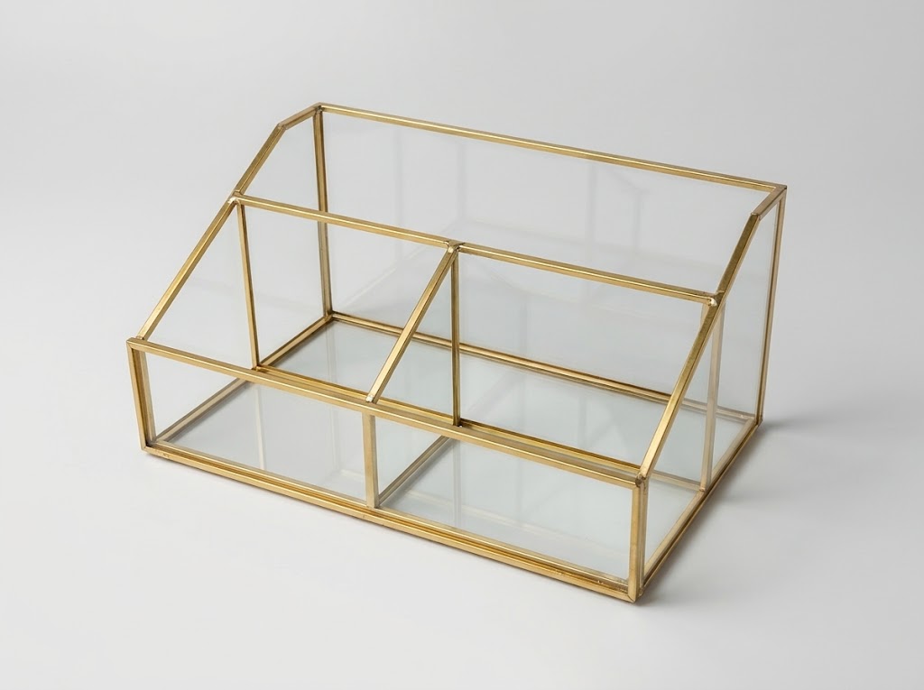 Joyero con estructura dorada y cristal. Varias unidades
