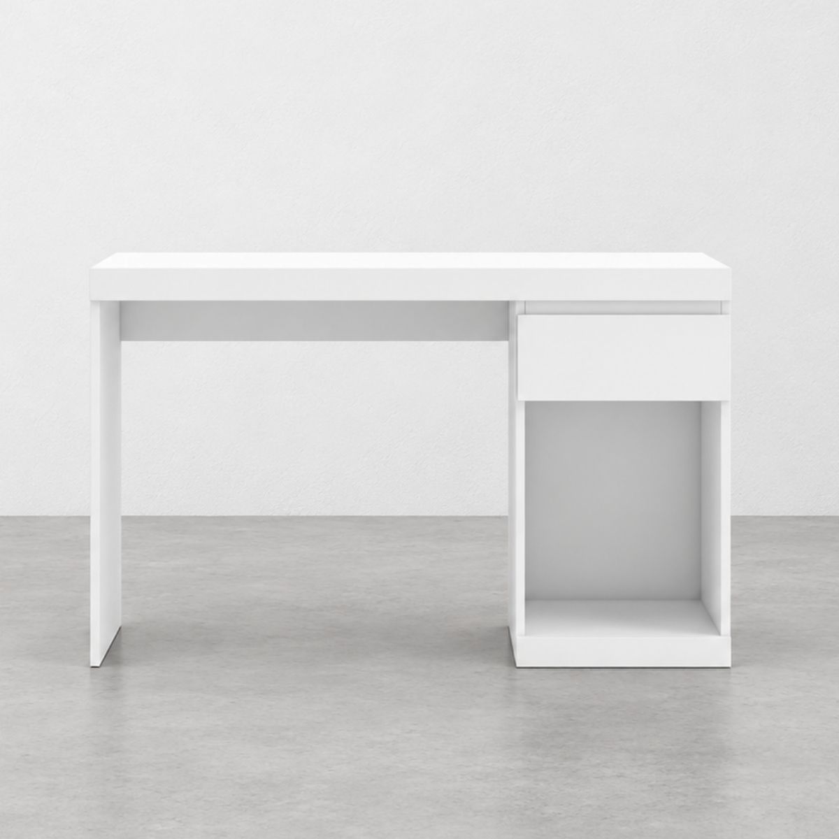 Mesa de escritorio DRAW blanca con cajón y hueco abierto — imagen 2