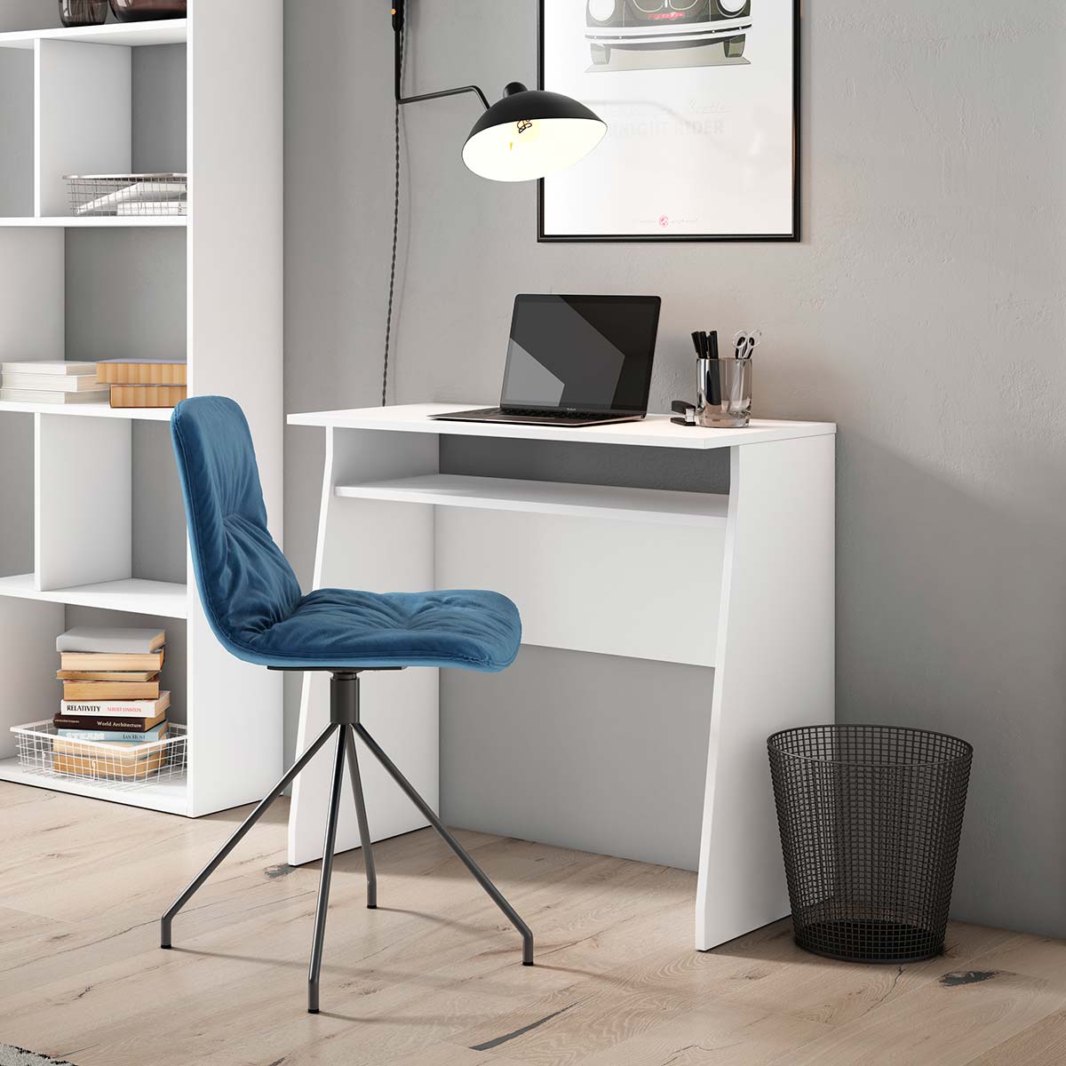 Mesa escritorio blanco con estante cajonera TINY