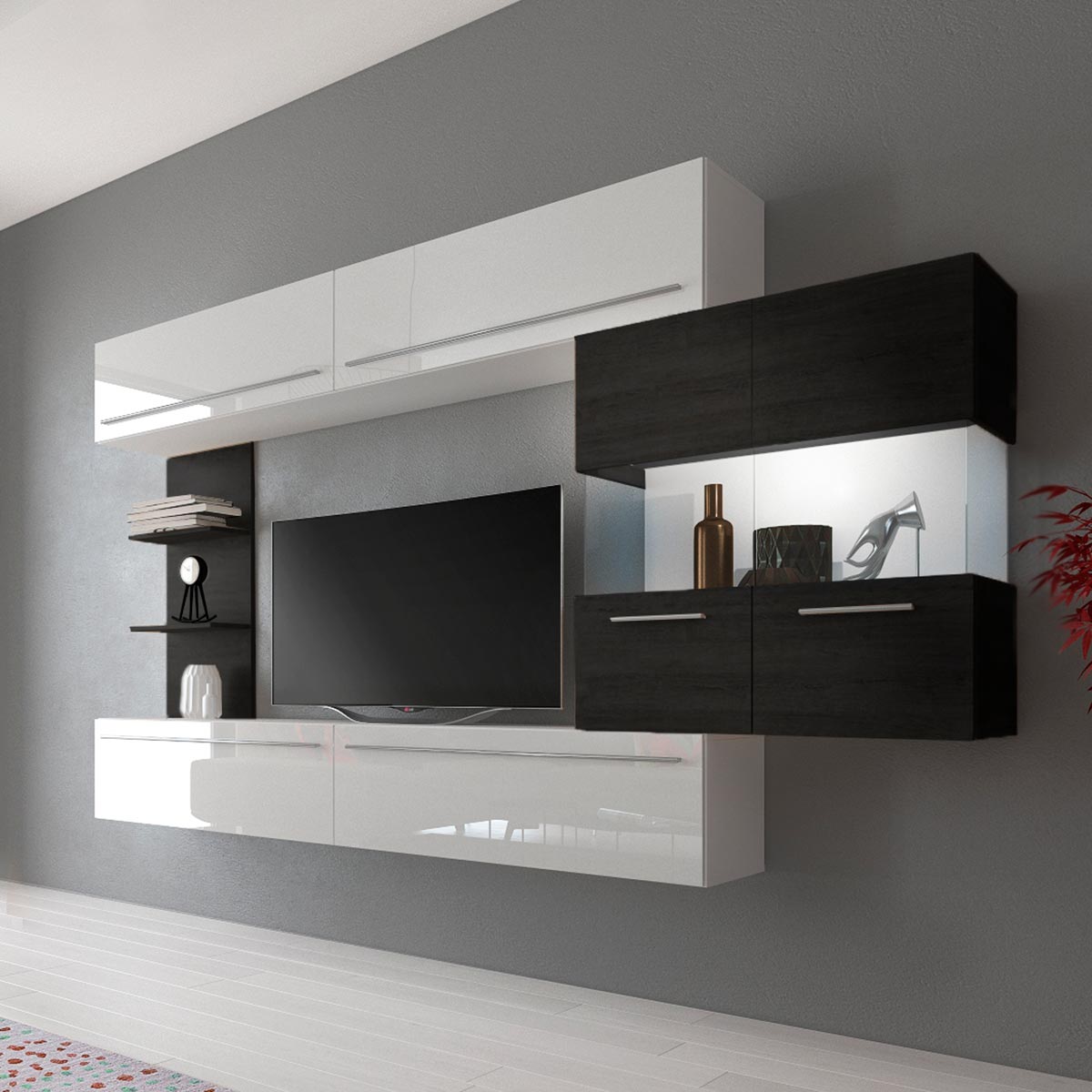 Mueble de salón COLLIN modular con vitrina LED