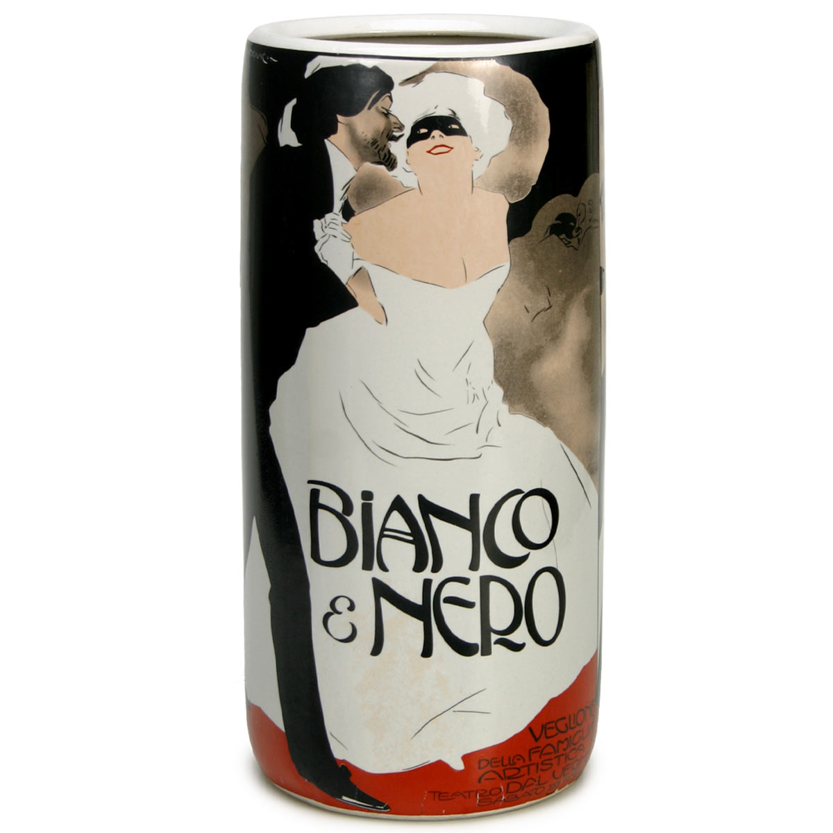 Paragüero de porcelana pintada a mano blanco y negro