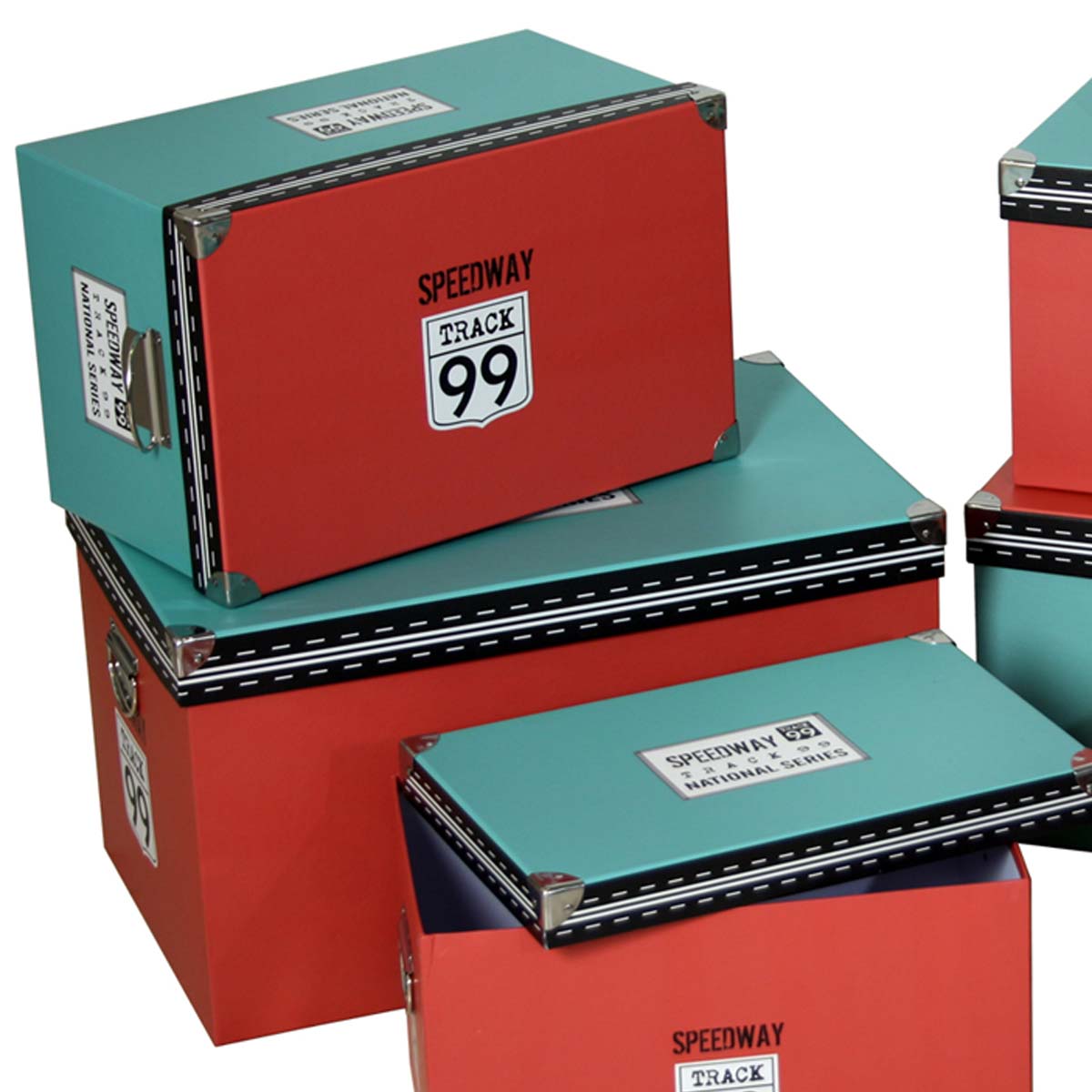 Set 9 cajas cartón decoradas ESQ y asas cromadas — imagen 3