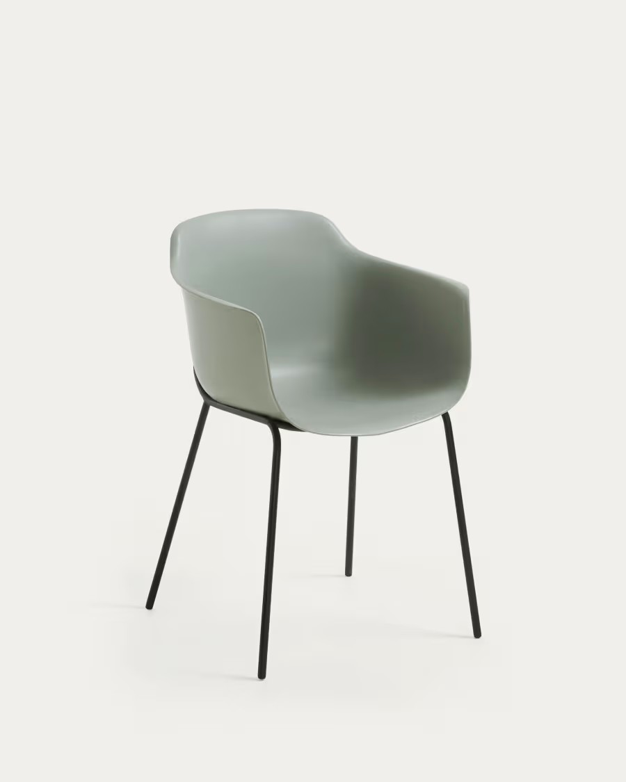 Silla de PVC gris con estructura negra mate