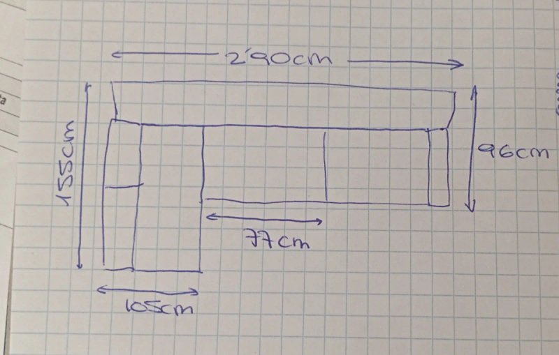 Sofá de 3 plazas con chaiselongue y puf en tono coral — imagen 7