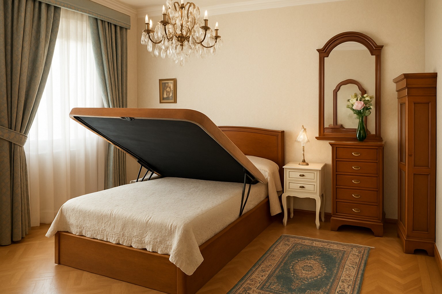 Dormitorio clásico con almacenaje elegante