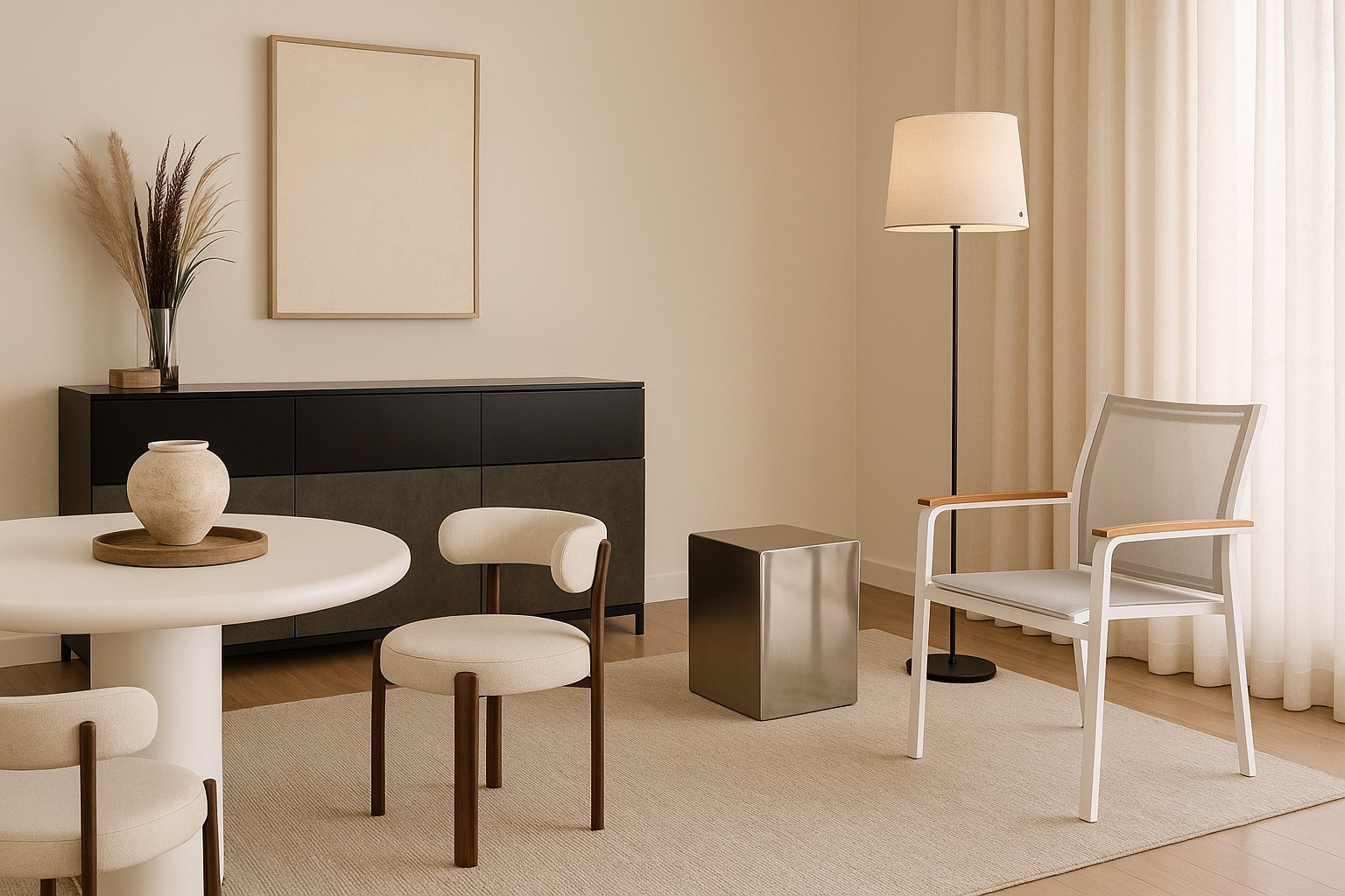 Salón minimalista cálido y elegante