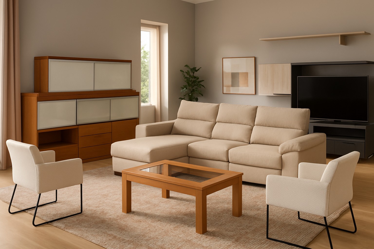 Salón cálido y moderno listo para ti